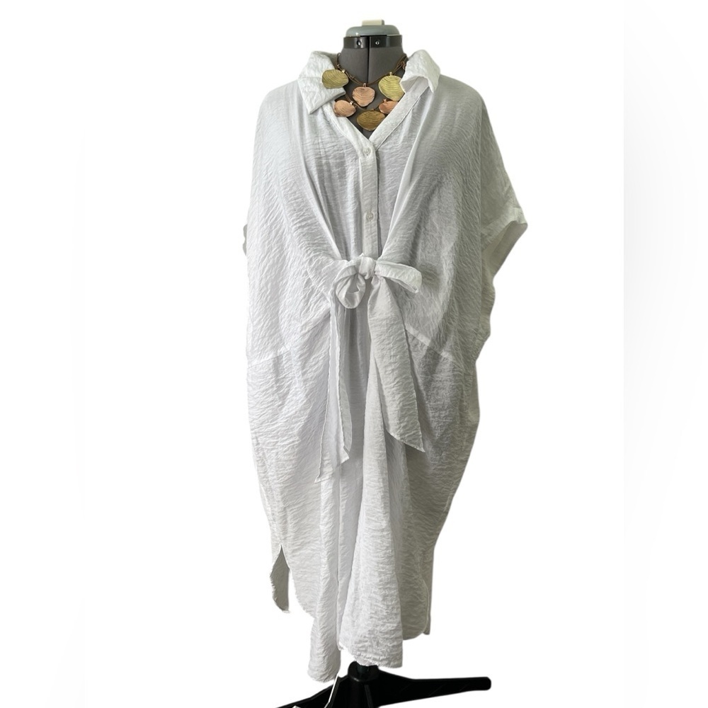 H&M White Sleeveless Button Front Hi Low Dress XXL Sheer Viscose Beach Cover Up - Picture 2 of 8